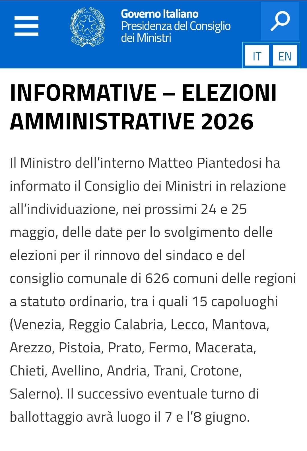 ELEZIONI COMUNALI 2026: SI VOTA IL 24 E 25 MAGGIO - PD di Fontana Liri